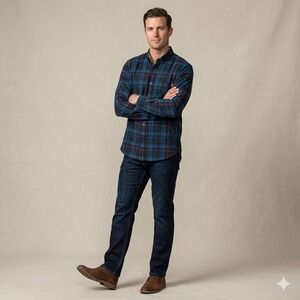 RSVLTS Flannel Shirt Large Blue Plaid Button Down Heritage Core Cabin Gorpcore